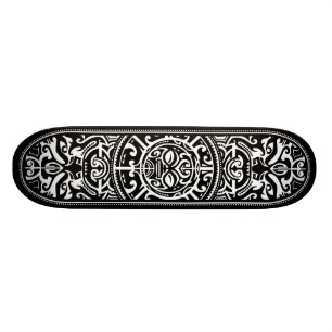 Skateboard Visage tribal polynésien noir et blanc