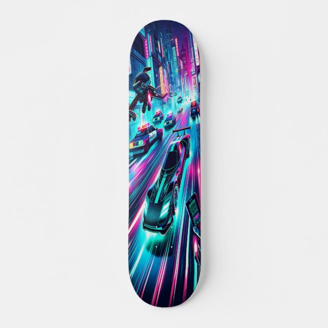 Skateboard "Vitesse de néon : cyberpunk Chase (Devant)
