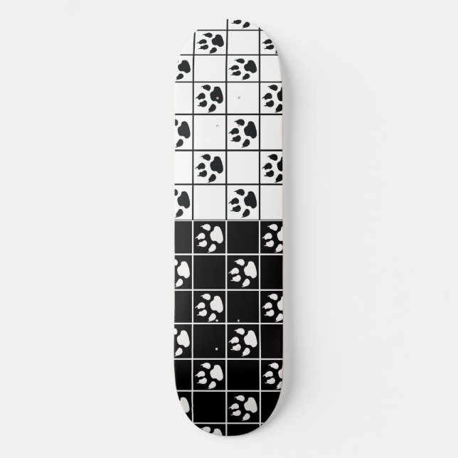 Skateboard Vitre blanche noire Cute Paw Plaid (Recto)