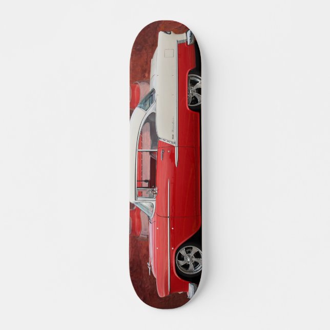 Skateboard Voiture classique Chevy Bel Air Rouge Blanc Patina (Devant)