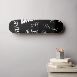 Skateboard Votre nom et monogramme motif personnalisé noir