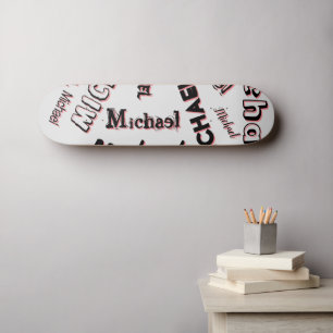 Skateboard Votre nom motif monogramme rose couleur ombre