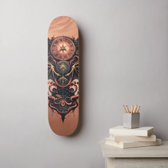 Skateboard Voyage mystique de temps avec ailes, montre steamp (Art mural)
