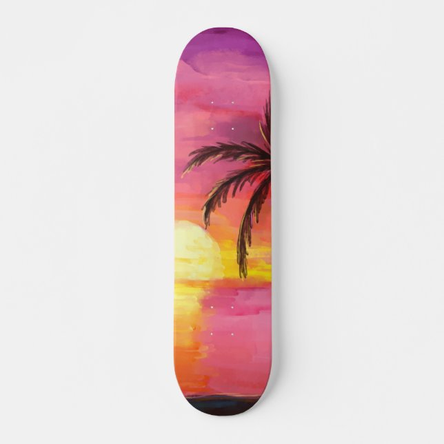 Skateboard Watercolor Beach Sunset Skate (Devant)