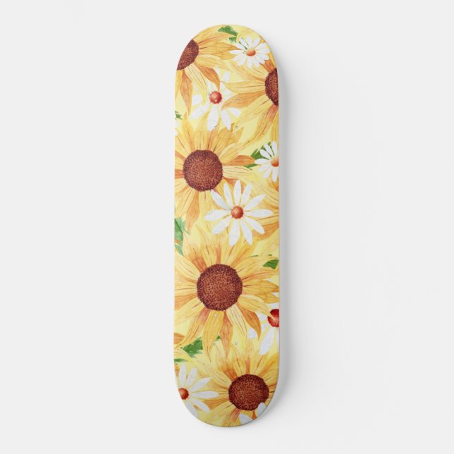 Skateboard Watercolor Sunflower and Daisy (Recto)