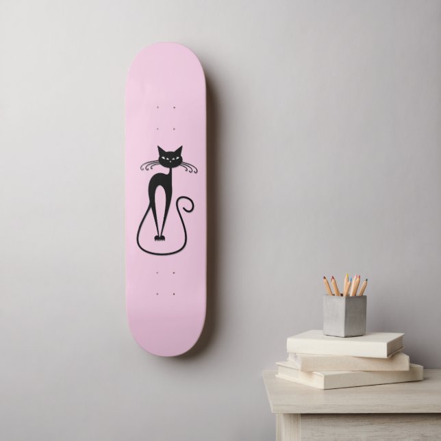 Skateboard Whimsical Skinny Chat noir rose (Art mural)