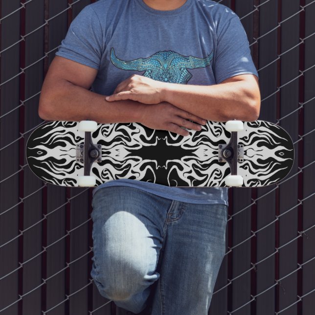 Skateboard White Abstract Broken Heart Tribal Design (Extérieur 3)