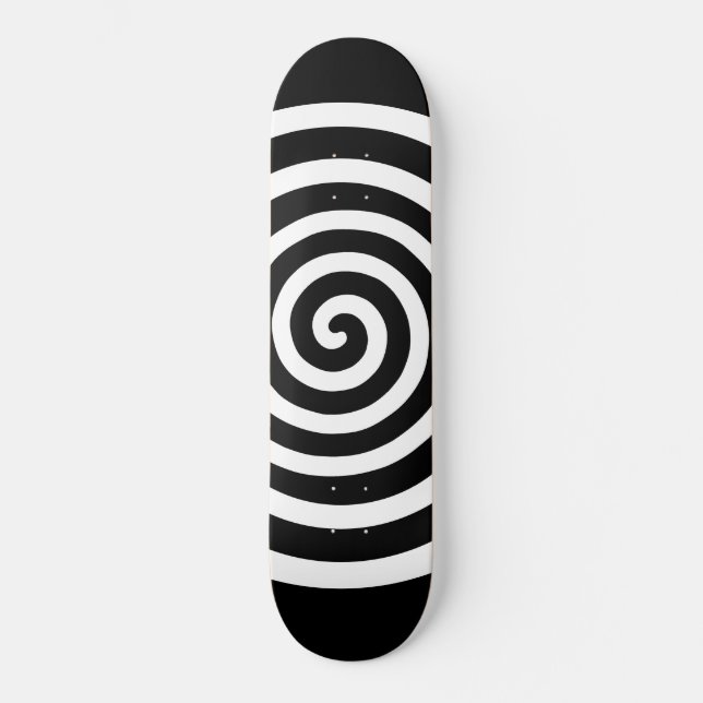 Skateboard White Abstract Spiral Circle on Black (Recto)
