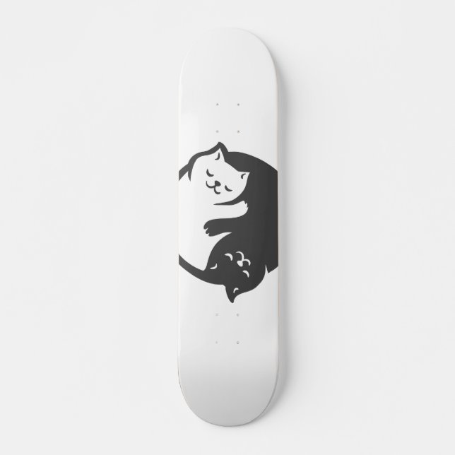 Skateboard White and Black Cat Yin-Yang - choose back color (Devant)