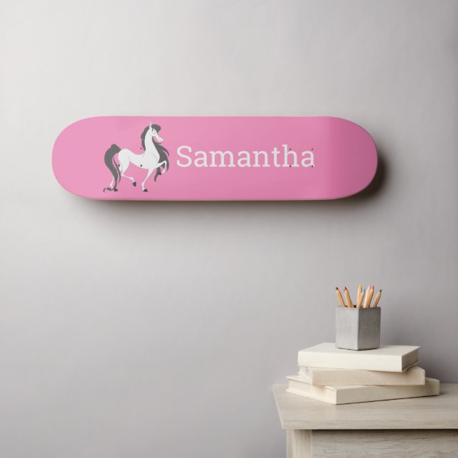 Skateboard White Horse Parties scintillant rose (Art mural (Horz))