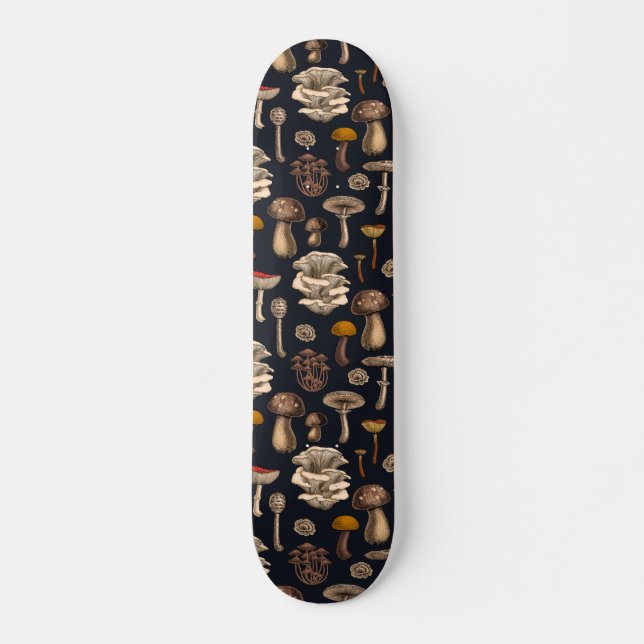 Skateboard Wild Mushrooms  on graphite black (Devant)