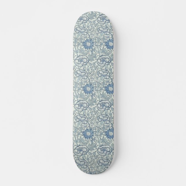 Skateboard William Morris Beau motif floral, bleu, rose (Devant)