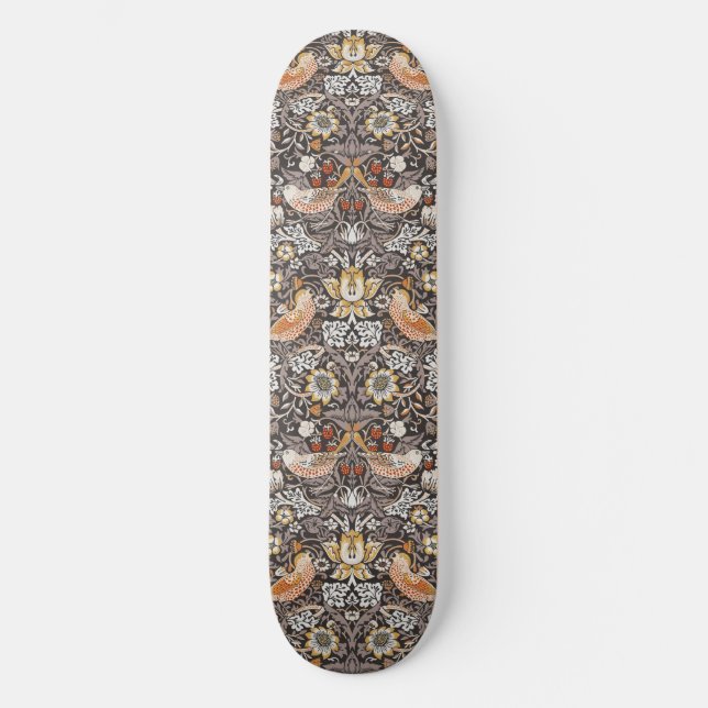 Skateboard William Morris Strawberry Thief Charbon de bois Oc (Recto)