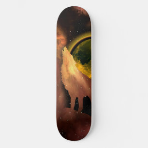 SKATEBOARD WOLF HOLING DANS LA GALAXIE DE LA LUNE SPATIALE