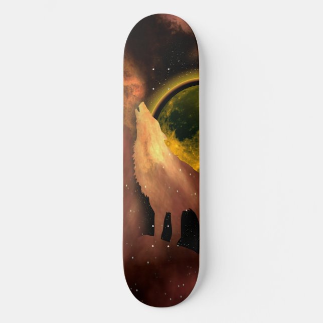 SKATEBOARD WOLF HOLING DANS LA GALAXIE DE LA LUNE SPATIALE (Recto)