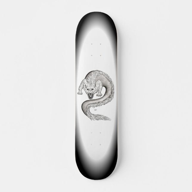 Skateboard Wolfdragon noir et blanc Design (Devant)