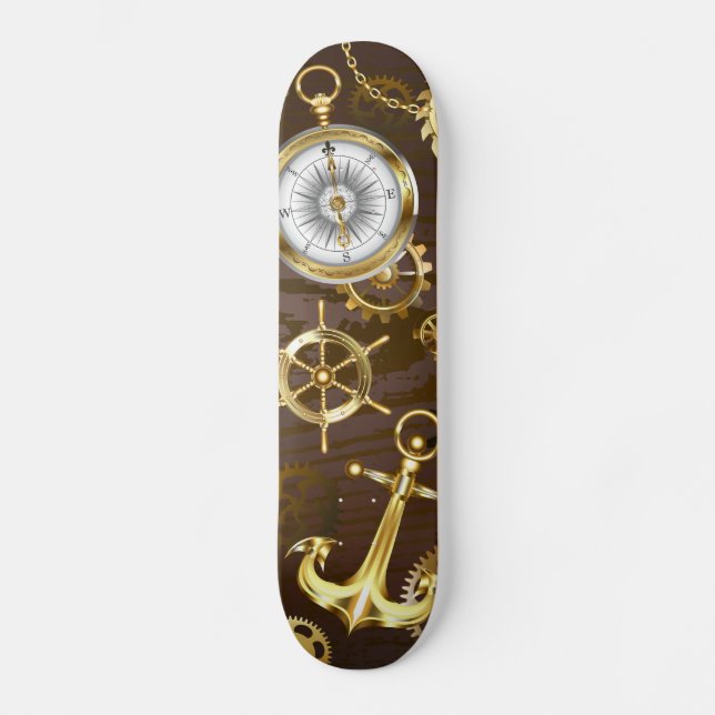 Skateboard Wooden Background with Mechanical Seahorse (Recto)