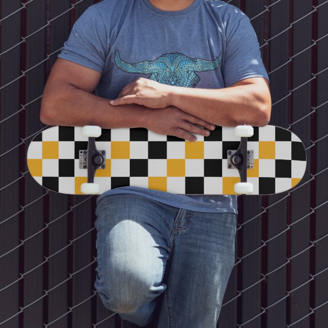 Skateboard Yellow Black White Checkered Pattern Design  (Extérieur 3)