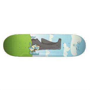 Skateboard yeti buvant sur l'île de Pâques