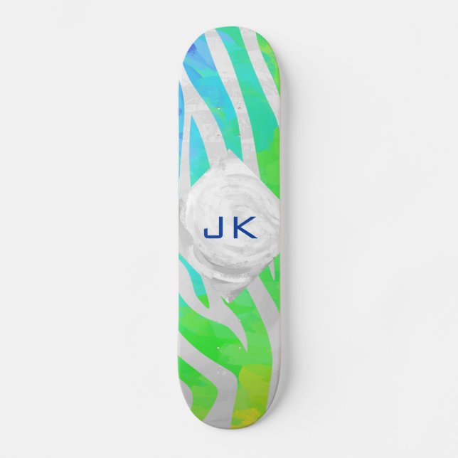 Skateboard Zebra Monogram Arc-en-ciel et impression blanche (Recto)