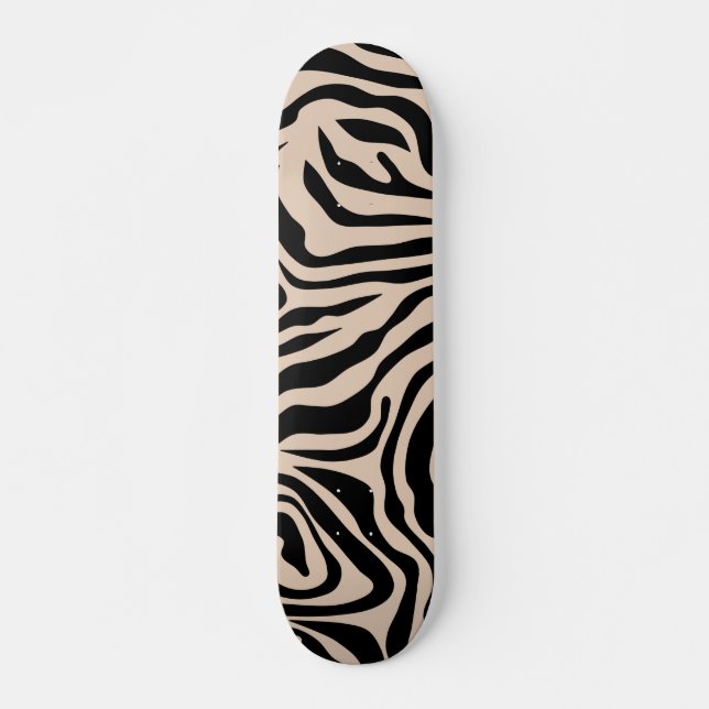 Skateboard Zebra Stripes Crème Beige Black Far Animal sauvage (Devant)