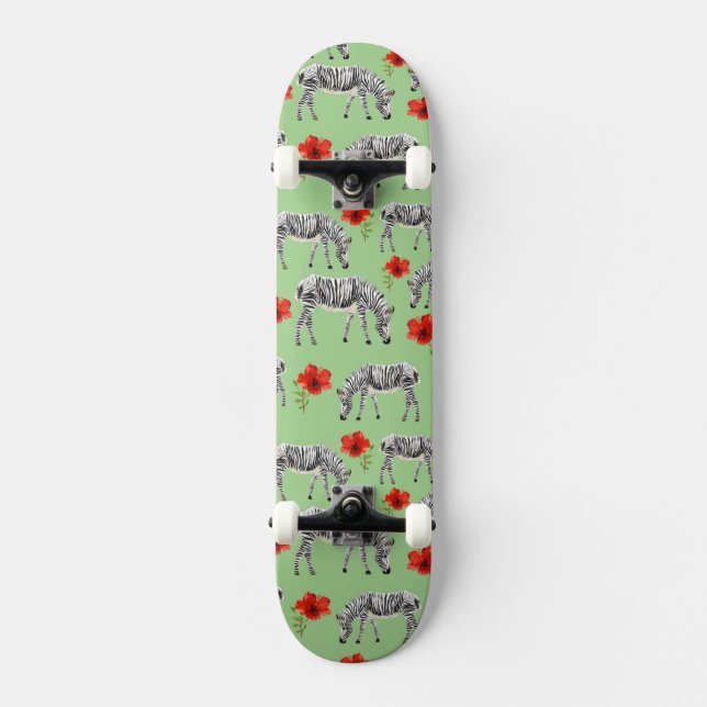 Skateboard Zèbres parmi des fleurs de ketmie (Recto)