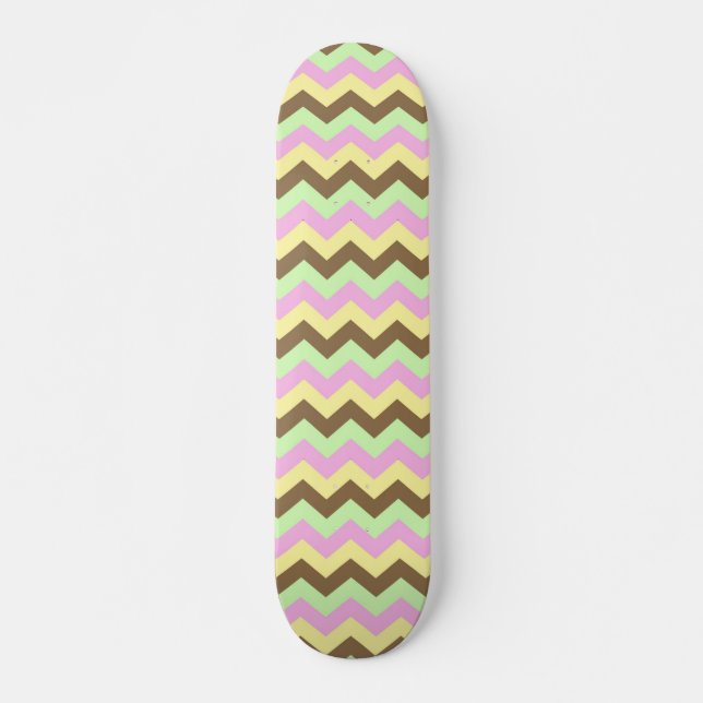 Skateboard Zigzag patroon (roze, groen, geel en bruin) (Devant)