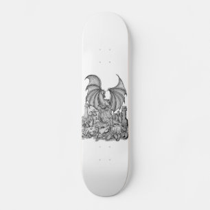Skateboard Zombie mit Drache Bleistiftzeichnung