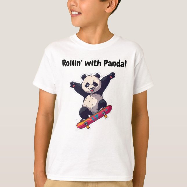 Skater Panda Kids T-Shirt – Cartoon Tee  (Devant)