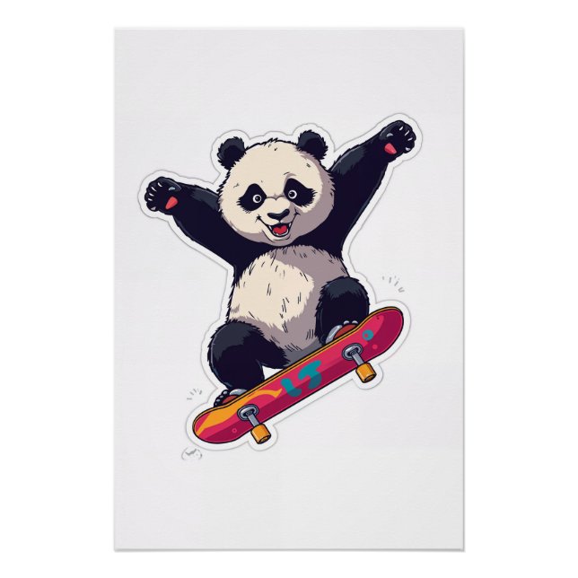 Skater Panda Poster – Skateboarding Panda Wall Art (Devant)