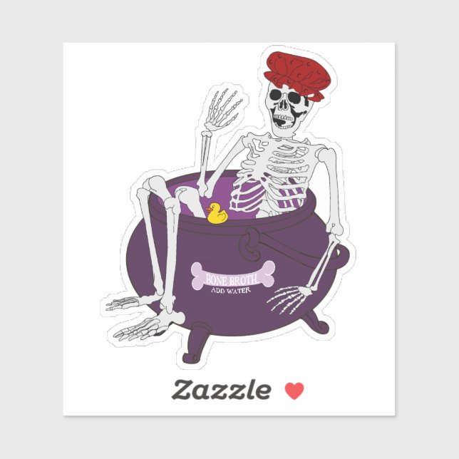 Skeleton Bathing in Cauldron Sticker (Feuille)