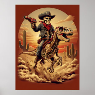 Skeleton Cowboy équitation Dinosaure Poster - Sci-