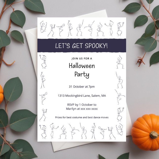 Skeleton Dance Halloween invitation à la fête - bl (Créateur téléchargé)