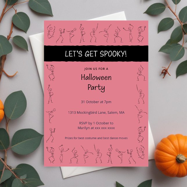 Skeleton Dance Halloween invitation de fête - rose (Créateur téléchargé)