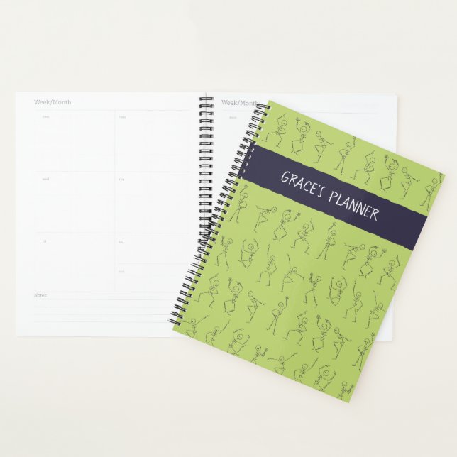 Skeleton Dance planner - vert (Devant avec enveloppe)