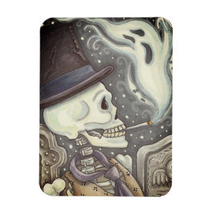 SKELETON FUMEUR, Rectangle DE MAGNET DE CEMETIÈRE
