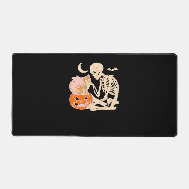 Skeleton Hugging Cat Halloween Amoureux des chats  (Recto)