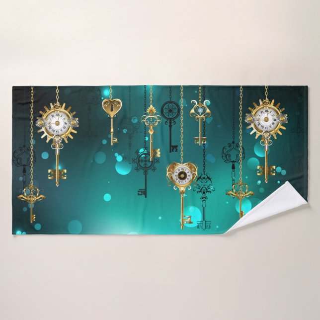 Skeleton Keys on Green Background (Serviette de bain)
