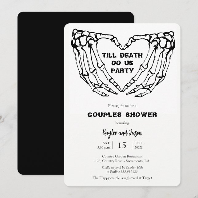 Skeleton Mains Couples Automne Douche Invitation (Devant / Derrière)