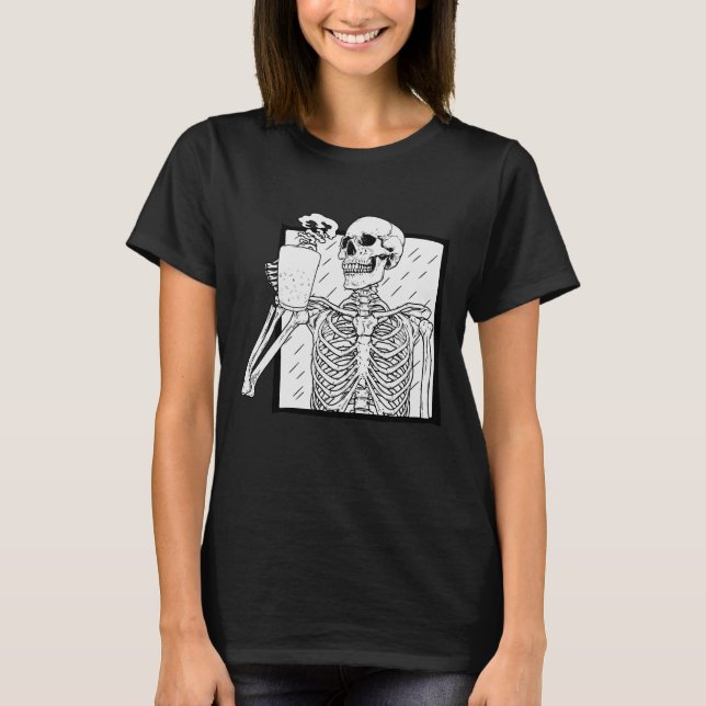 Skeleton Profitant Du T-shirt Halloween Café (Devant)