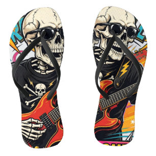 Skeleton Rock Guitare Tongs Drôle Rock and Rol