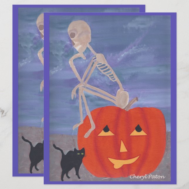 Skeleton Thinker Halloween Papier à grattoir (Devant / Derrière)