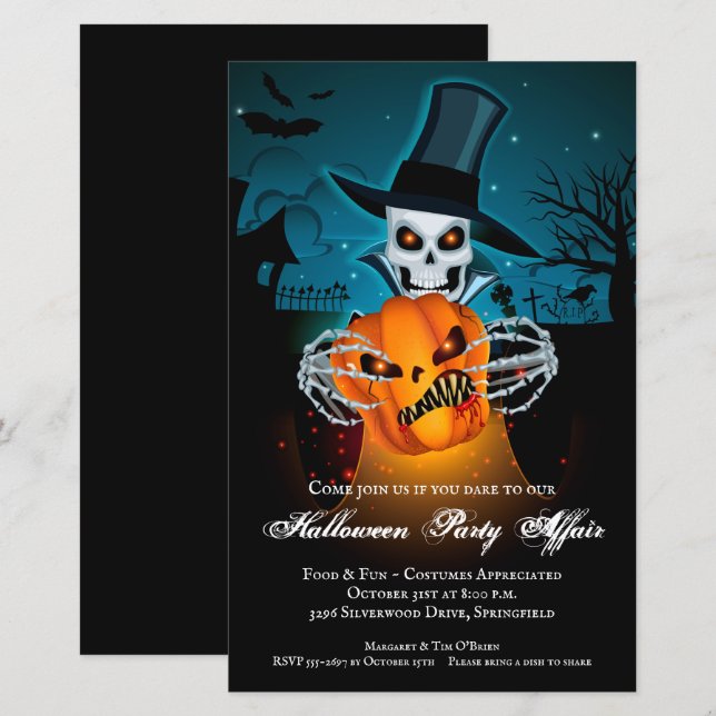 Skeleton Wicked Affair Budget Halloween Invitation (Devant / Derrière)