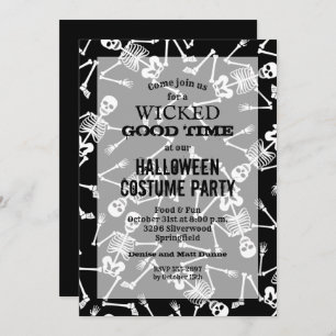 Skeletons Black Halloween fêtes Invitations