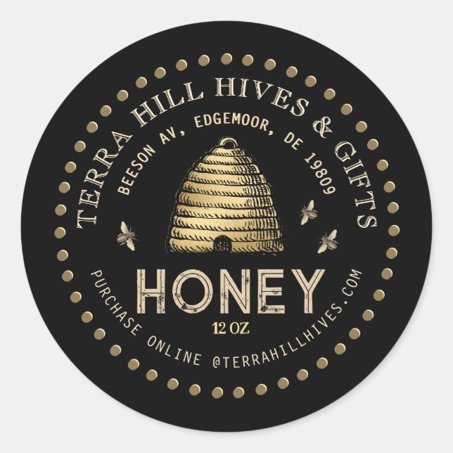 Skep avec les abeilles sur le Étiquette de miel no (Devant)