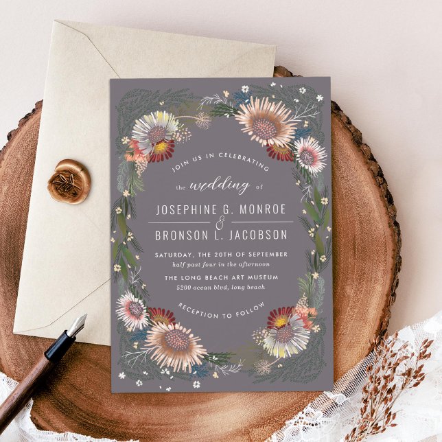 Sketched Flowers Purple Wedding Invitation (Créateur téléchargé)