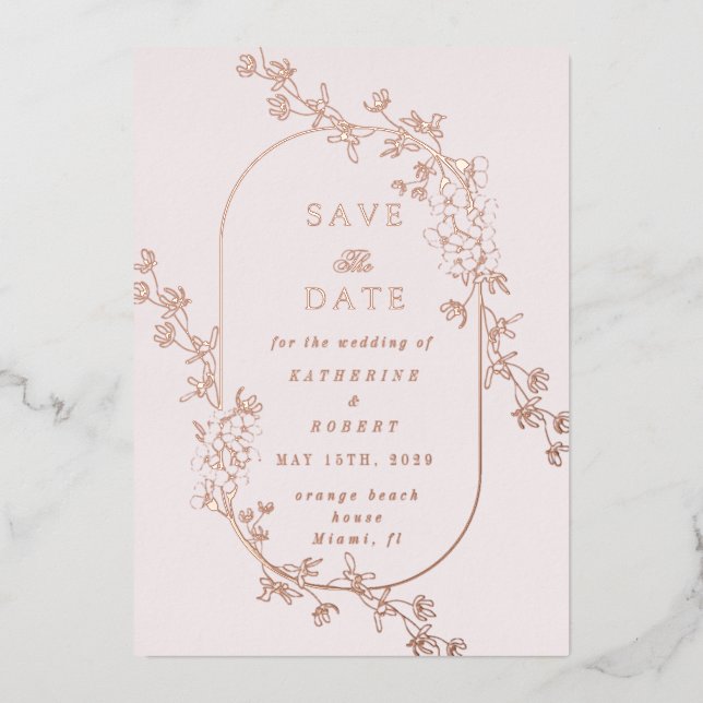 Sketched Modern Floral Wedding Foil Invitation (Recto)