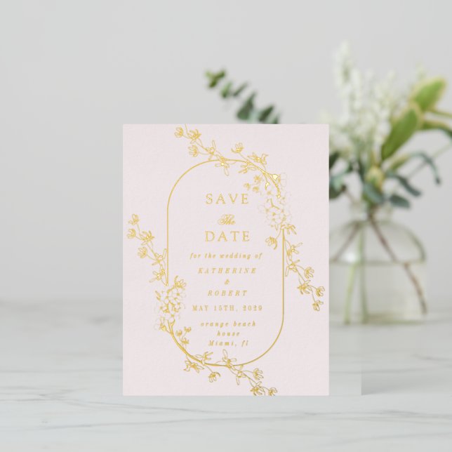 Sketched Modern Floral Wedding Foil Invitation (Debout devant)