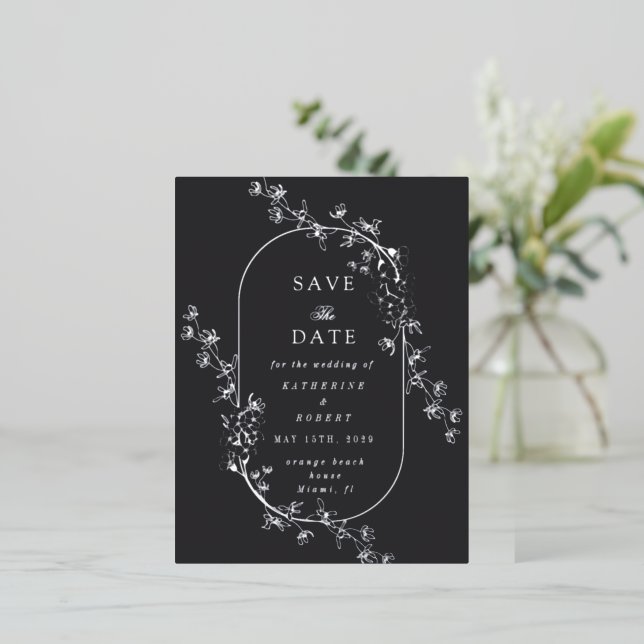 Sketched Modern Floral Wedding Foil Invitation (Debout devant)