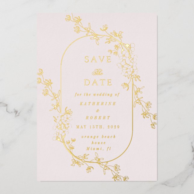 Sketched Modern Floral Wedding Foil Invitation (Recto)